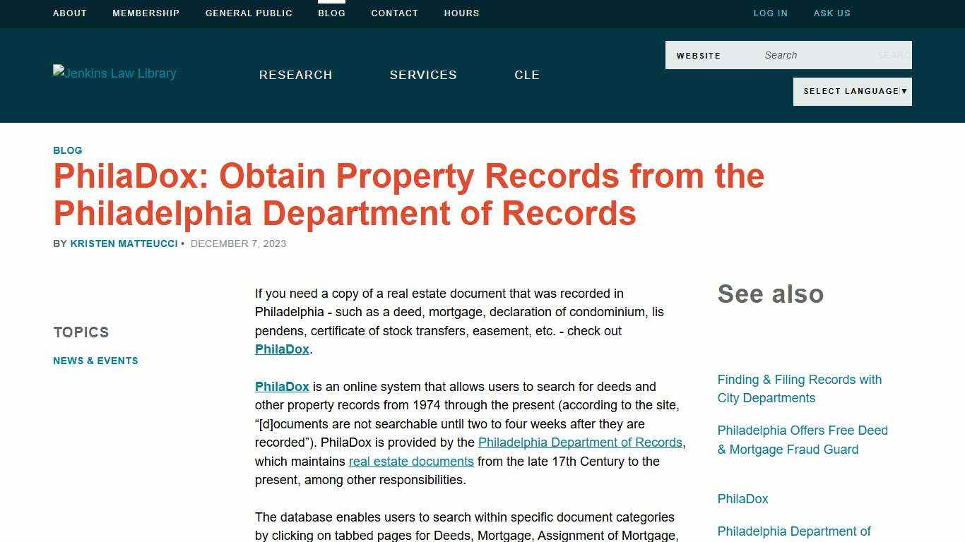 PhilaDox: Obtain Property Records from the Philadelphia Department of Records | Jenkins Law Library